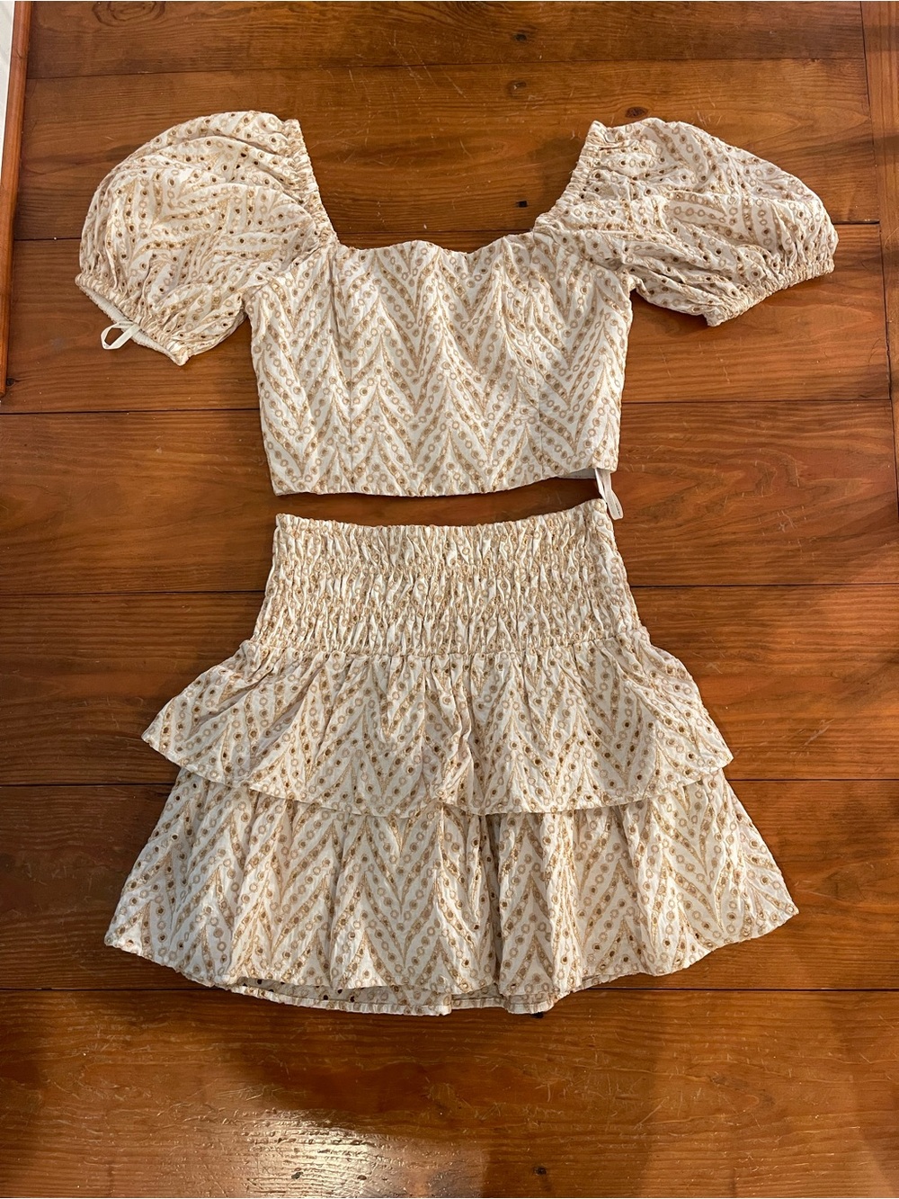 Lilly Pulitzer Sand Bar Metallic Eyelet Two-Piece Set in Cream and Gold